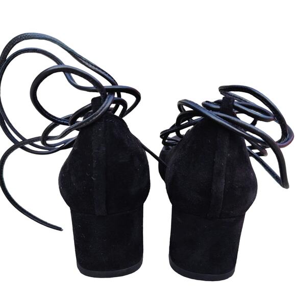 Black suede Ballerina Stuart Weitzman lace up kitten heels sz 6 - Picture 4 of 7
